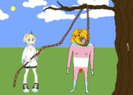 amano_pikamee blood bloodshot_eyes crying dog female full_body glasses hair hand hanging holding_object holding_rope janny lynching neovagina open_mouth rope sky smile stubble tongue tranny tree variant:bernd voms vtuber yellow_teeth // 2100x1500 // 339.6KB