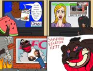 black_skin blond bloodshot_eyes blue_eyes comic distorted fat fnf_pedo full_body holding_object jartycuck kfc niggerser obese slopjak subvariant:chudjak_front subvariant:chudplier television text tyrone variant:chudjak variant:markiplier_soyjak watermelon white_skin // 1024x776 // 1.1MB