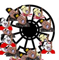 adolf_hitler benito_mussolini bloodshot_eyes brown_skin clothes crying fascism flag hanging italy japan mustache nazism open_mouth rope sonnenrad swastika tongue variant:bernd variant:chudjak yellow_skin yellow_teeth // 2552x2596 // 791.7KB