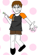 arm art brown_hair dan ddlc doki_doki_literature_club drawing game grey_shirt hand leg looking_at_you orange_shirt pen smile variant:soyak // 3046x4413 // 1.6MB