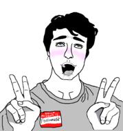 FerdinandDist(namefag) ahegao clothes cuba hair hand nsfw open_mouth peace_sign soyjak text tongue variant:ferdinanddist // 1520x1632 // 295.4KB