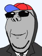 baseball_cap clothes glasses grey_skin greyface hat mask necktie smile soyjak stubble subvariant:wholesome_soyjak suit sunglasses variant:gapejak // 600x800 // 33.9KB