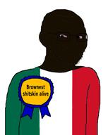 award badge black_skin brown_skin brownest_shitskin_alive_award clothes countrywar ear flag:italy glasses italian_chad(namefag) italy op_is_a_mindbroken_pajeet_retard_who_is_obsessed_with_itaryans series:shitalians smile smug soyjak stubble text variant:soyak // 798x1000 // 144.5KB