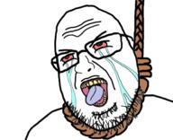 bloodshot_eyes crying hanging open_mouth rope soyjak stubble tongue variant:shotjak yellow_teeth // 417x339 // 65.9KB