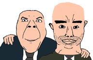 2soyjaks bald chud_troon_alliance closed_mouth clothes ear friendship hand horacio_rodriguez_larreta jose_luis_espert necktie smile soyjak stubble subvariant:chudjak_front suit variant:bernd variant:chudjak white_skin // 834x541 // 140.3KB