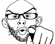 angry ear glasses hand open_mouth pointing pointing_at_viewer soyjak stubble variant:nojak // 778x625 // 175.6KB