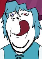 anime blue_eyes blue_hair clothes glasses hair hat licking_lips red_eyes smile soyjak stubble subvariant:wholesome_soyjak tatara_kogasa tongue touhou variant:gapejak video_game // 601x839 // 21.0KB