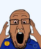 award brown_skin euromutt european_union glasses hand hands_up mucus red_sclera stubble subvariant:ppplier variant:markiplier_soyjak variant:ppp // 673x800 // 54.0KB