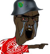 big_nose black_skin brown_skin browridge clothes crying flag:nazi_germany glasses golden_tooth hairy hat helmet hooked_nose nigger pointing serbia serbian_action serbnigger stahlhelm unibrow variant:chudjak yellow_teeth zbor // 853x935 // 402.7KB