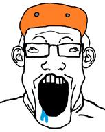 beardless down_syndrome downs_syndrome drool ear eyes_spaced_out glasses helmet no_beard open_mouth orange_helmet retard variant:markiplier_soyjak // 690x868 // 55.6KB