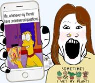 aleister_crowley brown_eyes clothes eye eyelashes female flower hair hand holding_phone iphone lotus_flower marge_simpson mascara meme nail_polish nails normie nose open_mouth phone piercing plant sun tarot tarrot_cards tattoo the_simpsons transparent_background tshirt variant:markiplier_soyjak // 1311x1137 // 1.2MB