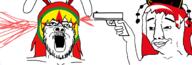 2soyjaks anime blood firearm gun holding_gun holding_object holding_pistol junko pistol rabbit reisen_inaba touhou turkiye variant:a24_slowburn_soyjak variant:chudjak video_game // 2034x688 // 214.4KB