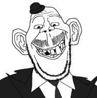 bad_teeth bowler closed_mouth clothes ear grin hat mustache necktie soyjak stubble suit variant:britson // 776x787 // 33.2KB