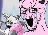 2soyjaks crying eevee fox glasses jigglypuff kanto microphone music pink_skin pokemon sad shiny stubble variant:cryboy_soyjak white_hair // 750x556 // 271.8KB