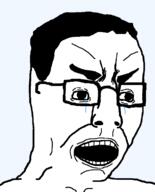 angry crying glasses hair open_mouth soyjak variant:chudjak wrinkles yelling // 626x774 // 33.6KB