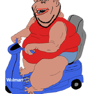 amerimutt animated arm belly black_sclera blue_pants breasts brown_skin clothes driving ear fat foot full_body hand leg lips mcdonalds mobility_scooter mutt open_mouth red_shirt scooter sleeveless_shirt soyjak stubble subvariant:impish_amerimutt variant:impish_soyak_ears walmart wheel // 735x853 // 172.8KB