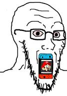 bloodshot_eyes distorted mario nintendo nintendo_switch open_mouth soyjak stretched_chin stubble variant:soyak video_game // 644x917 // 109.4KB