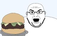angry bald beard ear fat fattv glasses hamburger looking_at_you open_mouth plate soyjak stubble variant:burgerjak // 2981x1906 // 70.8KB