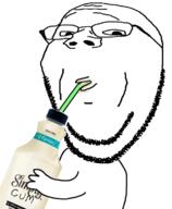 arm bottle cum drinking drinking_straw femboy glasses hand holding_object smile soyjak stubble subvariant:wholesome_soyjak variant:gapejak // 637x772 // 189.7KB