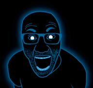 BBGHAST B_B_GHAST_(namefag) artist:Keys blue_body cuck gay glasses glowing mouth series:chudtwt shadowy_figure soytans_wife stubble the_master_stuff variant:el_perro_rabioso // 427x400 // 682.1KB