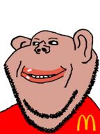 amerimutt animated black_sclera brown_skin clothes ear kiss lips looking_at_you mcdonalds mutt red_shirt smile soyjak stubble subvariant:impish_amerimutt variant:impish_soyak_ears wink // 407x544 // 86.1KB