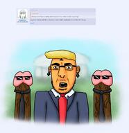 arm bbc clothes donald_trump drawn_background ear full_body glasses green_eyes hair meta:pornographic_content necktie nsfw open_mouth orange_skin queen_of_spades request spade stubble suit sunglasses variant:cobson veiny_cock white_house yellow_hair // 1684x1743 // 1.6MB
