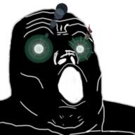 glasses glowing_eyes inverted open_mouth soyjak thougher variant:tony_soprano_soyjak // 500x500 // 158.3KB