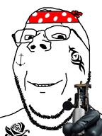 bandana glasses looking_at_you smile soyjak subvariant:wholesome_soyjak tattoo tattoo_artist tattoo_gun tattoos variant:gapejak white_background // 600x800 // 122.7KB