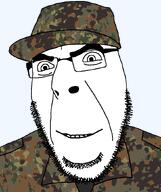 collared_shirt epaulettes flecktarn_pattern glasses larp looking_at_you military military_cap military_uniform soyjak stubble teeth variant:cobson // 721x860 // 258.7KB