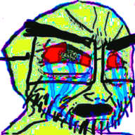 animated bloodshot_eyes crying deformed distorted glasses open_mouth soyjak stretched_mouth stubble text trend:colorjak variant:soyak // 599x765 // 318.1KB