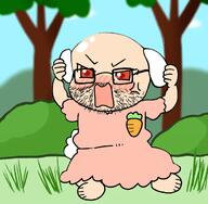 anime arm bloodshot_eyes blush carrot clothes crying ear glasses hand inaba_tewi open_mouth rabbit red_eyes soyjak stubble touhou tree variant:unknown video_game // 678x664 // 336.4KB