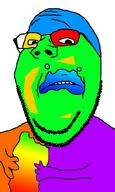 arm colorful eating glasses hand holding_object sad soyjak stubble subvariant:wholesome_soyjak variant:gapejak // 600x1000 // 319.9KB