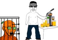 2soyjaks bloodshot_eyes cage crying ear froot froot_(user) glasses hand ominous open_mouth orange_(fruit) orange_juice scared soyjak stubble subvariant:chudjak_front subvariant:crying_soyak_ears2 subvariant:obsessedchud tfd variant:chudjak variant:soyak // 974x676 // 219.6KB