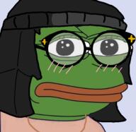 beanie blush closed_mouth clothes computer frog glasses hair hat necklace pepe variant:soytan // 545x530 // 160.3KB