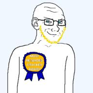 arm aryan award blond blond_beard blue_eyes closed_mouth cracker ear glasses most_retarded_nigger_award opposite smile smug variant:soyak // 1628x1628 // 213.2KB