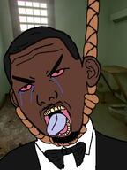 'p 'p_diddy ack black_skin bowtie brown_eyes clothes diddy diddy_ahh_blvd_💀💀💀 ear hair hanging jail lips moustache nigger p_diddy pedophile rope subvariant:diddy_ahh_blvd suit t50_eyes variant:bernd variant:kuzjak yellow_sclera // 810x1080 // 562.6KB