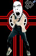 animated dance flag full_body gangnam_style glasses irl nazism open_mouth push_pin sonnenrad soyjak sticky stubble variant:cobson // 300x460 // 410.0KB