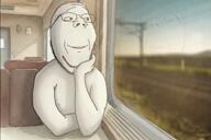 animated blaze_foley hand_on_face looking_in_distance music reflection subvariant:wholesome_soyjak sunlight train train_tracks travel variant:gapejak video watercolor window // 1620x1080, 180s // 38.3MB