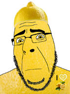 closed_mouth clothes food fruit glasses hat heart lemon looking_at_you plant sad stubble variant:cobson yellow_eyes yellow_skin // 775x1050 // 217.5KB