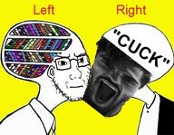 angry artist:conservativewaluigi beard book closed_mouth cuck gigachad glasses head left leftistmeme nas:gigachad open_mouth politics right shirts soyjak subnas:gigayell subvariant:soyak_(irritated) text variant:soyak yellow_background // 458x356 // 208.8KB