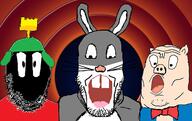 3soyjaks animal_ears black_skin buck_teeth cartoon ear helmet looney_tunes no_mouth open_mouth rabbit rabbit_ears roman_legionary_helmet soyjak stubble trend:soyjak_trio variant:gapejak variant:markiplier_soyjak variant:tony_soprano_soyjak // 1416x890 // 585.8KB