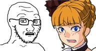 beatrice glasses scared soyjak stubble subvariant:soyak_(concerned) umineko variant:soyak video_game visual_novel // 1280x684 // 117.9KB