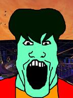 cartoon female green_skin orange_background reboot subvariant:female_markiplier variant:markiplier_soyjak // 600x800 // 250.1KB