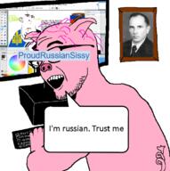 glasses namefag_drama open_mouth pig proudrussiansissy_(namefag) smile stepan_bandera tranny ukraine variant:cobson variant:zoomer_on_computer // 696x701 // 122.8KB