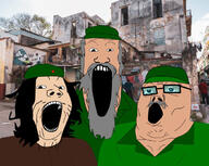 3soyjaks beard building che_guevara clothes communism cuba fidel_castro glasses hat latino military_beret mustache open_mouth raul_castro redraw soyjak stretched_mouth stubble tree trend:soyjak_trio variant:gapejak variant:markiplier_soyjak variant:tony_soprano_soyjak white_hair white_skin // 611x486 // 106.4KB