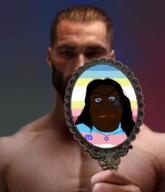 black_skin boylover_symbol brown_skin choker chud_(boorufag) chud_(soybooru) discord discord_trannies eye_shadow flag:transgender_pride_flag gigachad glasses hair judaism meta:op_uploaded_a_photo_of_someone_showing_xer_reflection meta:tagme mirror necklace open_mouth purple_hair queen_of_spades remphan stubble tranny troon variant:alicia vexed white_skin yellow_teeth yelow_teeth // 688x800 // 617.5KB
