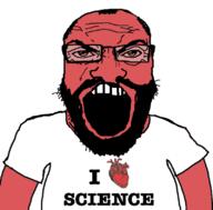 angry arm beard clothes glasses hair heart i_love open_mouth red_skin science soyjak subvariant:science_lover text tshirt variant:markiplier_soyjak // 800x789 // 148.5KB