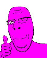closed_mouth glasses hand pink pinko smile soyjak stubble subvariant:nucob thumbs_up variant:cobson wink // 541x671 // 36.2KB