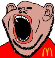 amerimutt brown_skin clothes ear mcdonalds open_mouth soyjak stubble subvariant:impish_amerimutt variant:impish_soyak_ears // 596x623 // 66.8KB