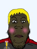 award badge blush brown_skin eyelashes fat glasses hair makeup meta:leaky meta:op_took_a_selfie_of_xerself nate shartycuck stubble subvariant:hunky_twink_sex_machine subvariant:neutralplier variant:markiplier_soyjak yellow_hair // 600x800 // 52.0KB